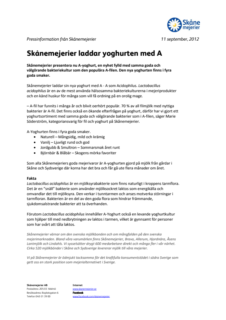 Skånemejerier laddar yoghurten med A