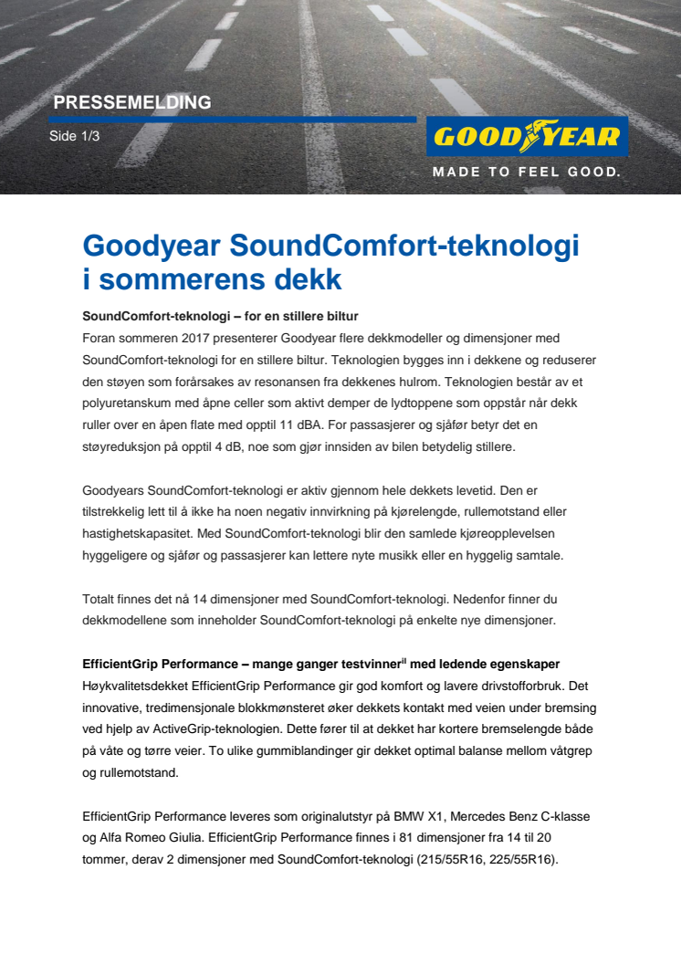 Goodyear SoundComfort-teknologi i sommerens dekk