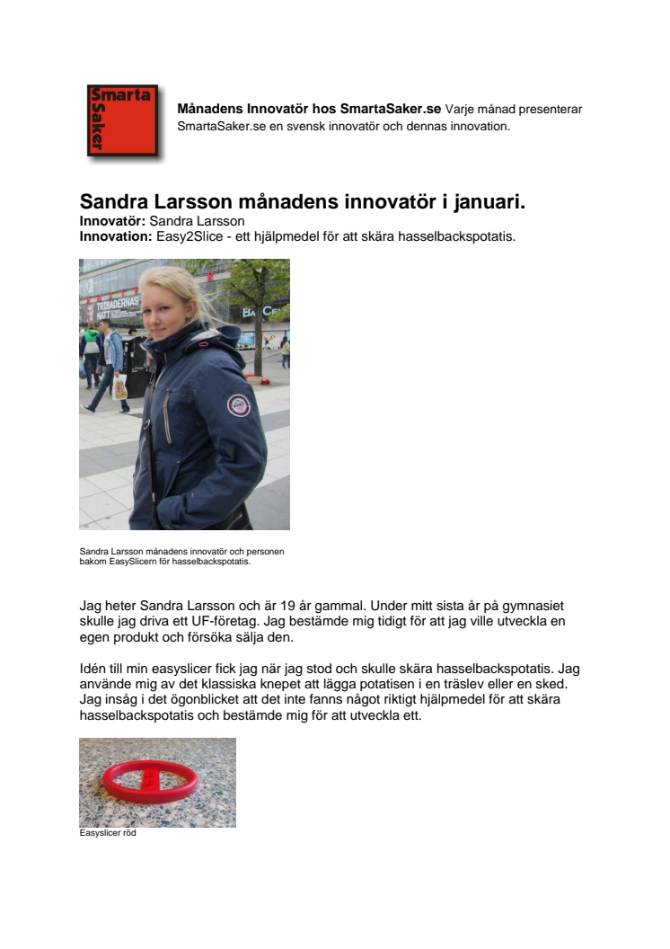 Sandra Larsson månadens innovatör i januari 2015