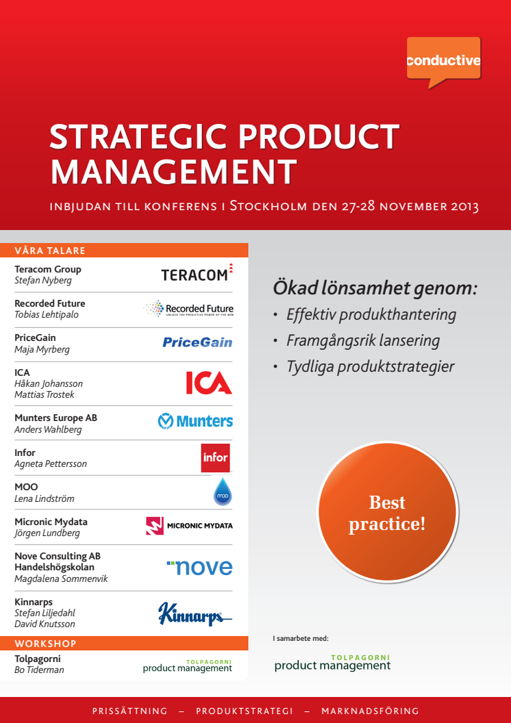 Strategic Product Management, konferens i Stockholm 27-28 november 2013