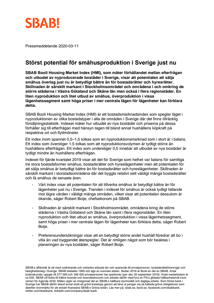 Störst potential för småhusproduktion i Sverige just nu