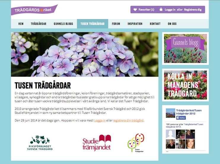 Nya hemsidan Tradgardsriket och ingången till Tusen Trädgårdar