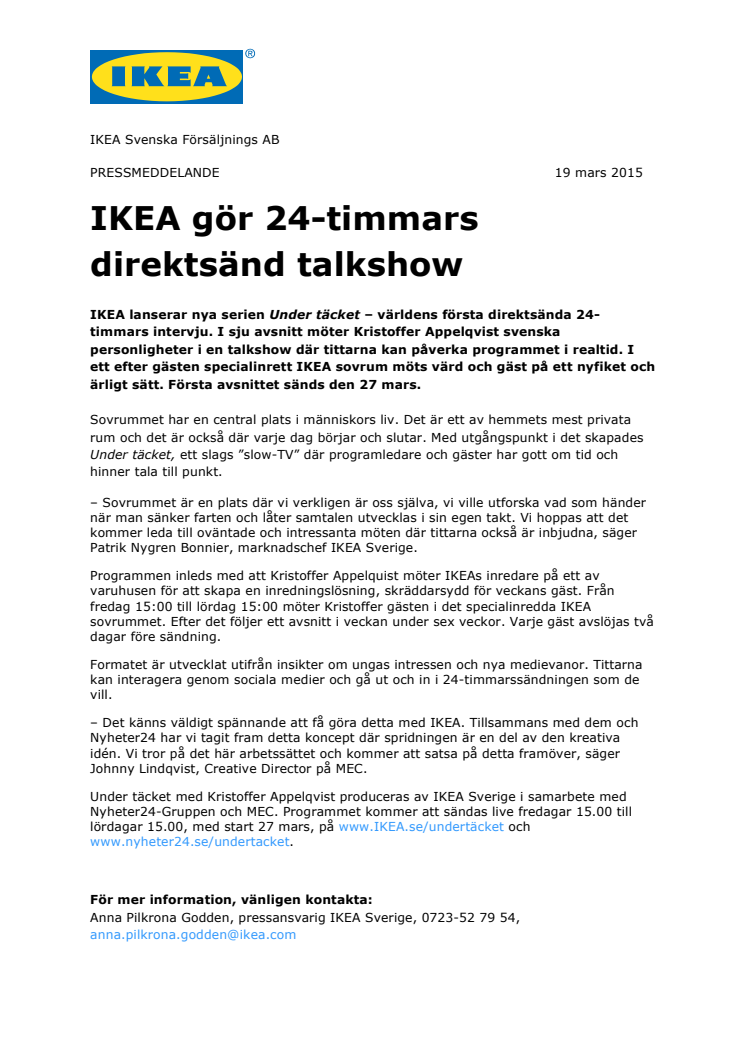 IKEA gör 24-timmars direktsänd talkshow