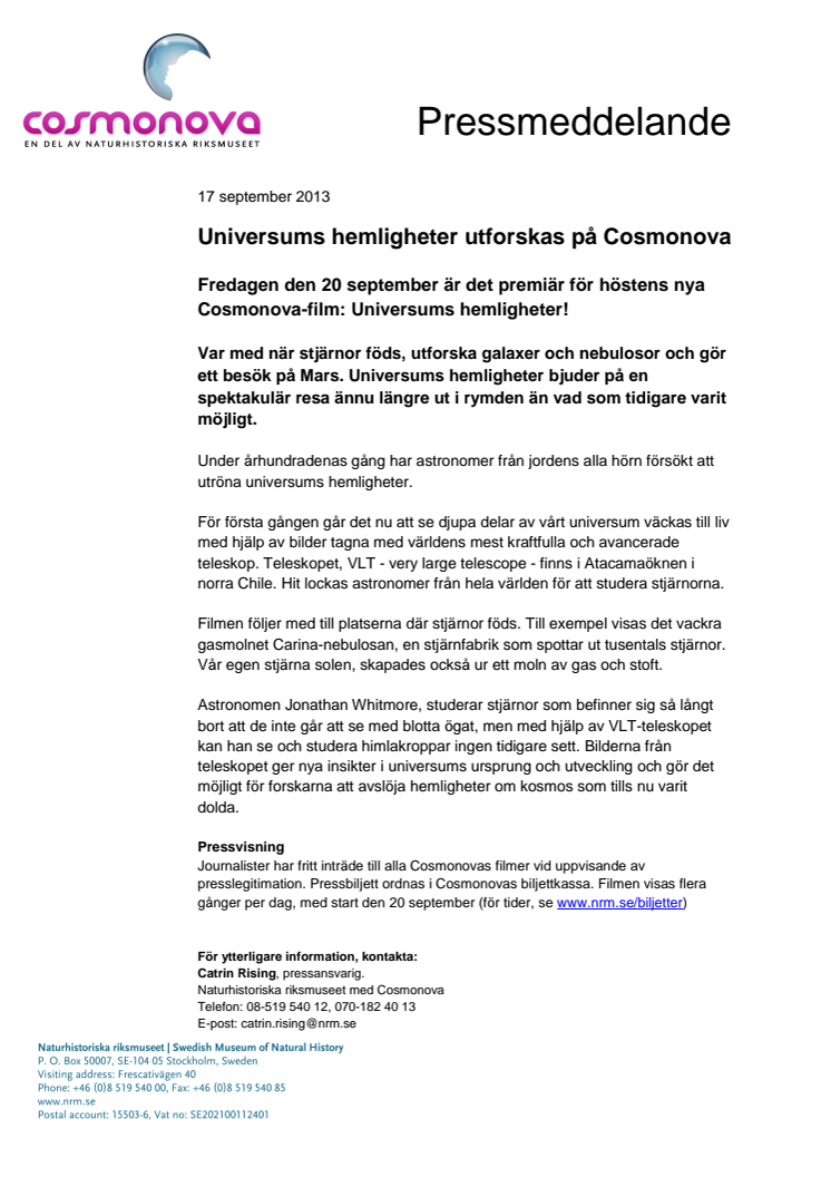 Universums hemligheter utforskas på Cosmonova