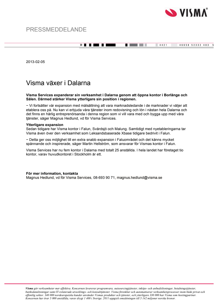 Visma växer i Dalarna