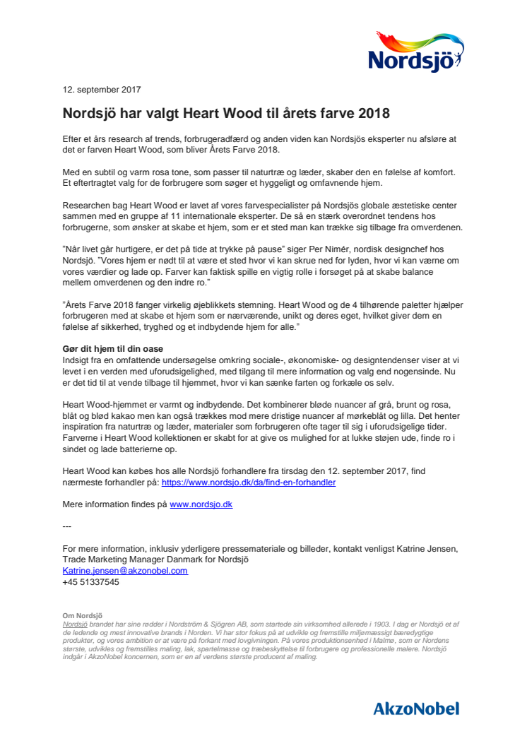 Nordsjö har valgt Heart Wood til årets farve 2018