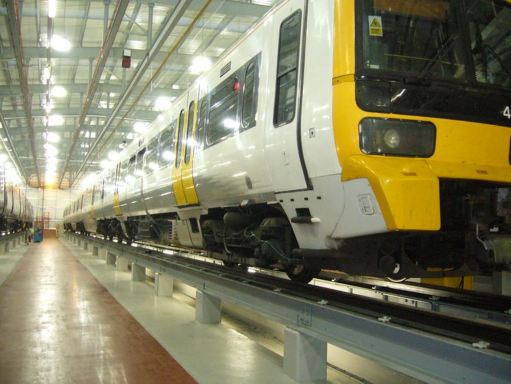 Class 465 train in Hitachi's Ashford Train Maintenance Centre