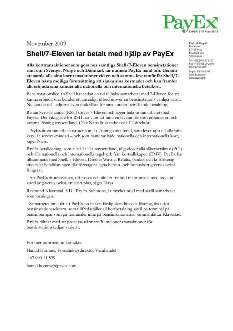 Shell/7-Eleven tar betalt med hjälp av PayEx