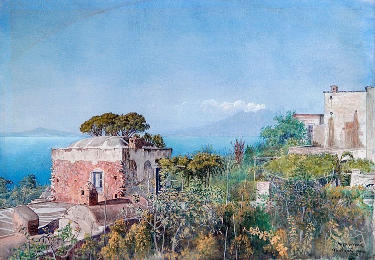 Hugo Alfvén, Vintädgården Villa di Lourdes Anacapri, 1924. Akvarell 38 x 48 cm. 