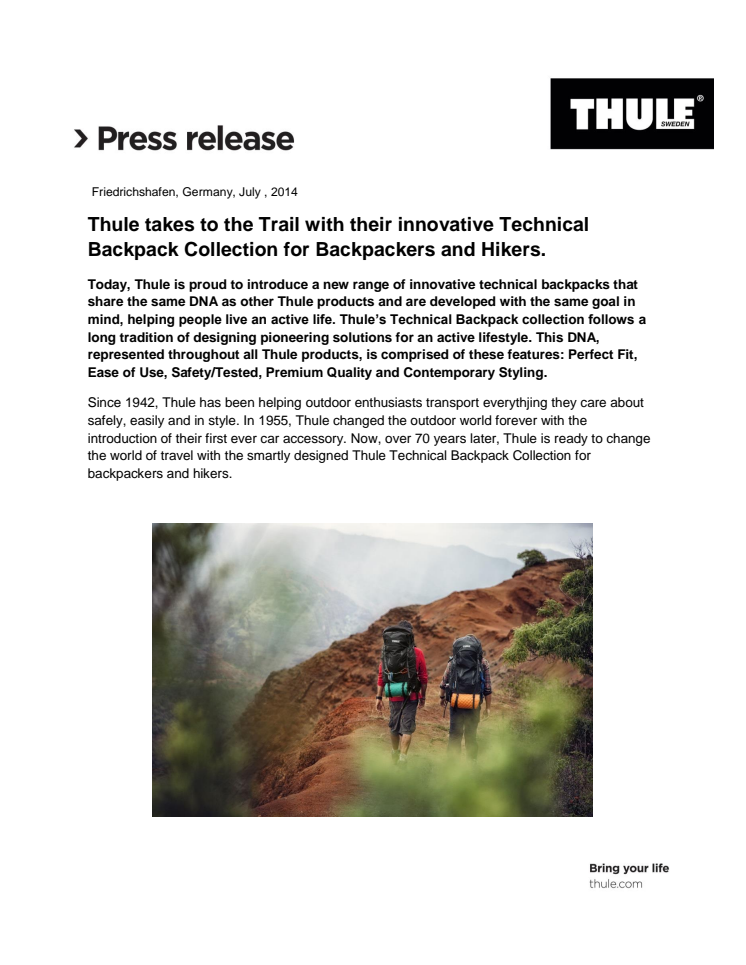 Thule Technical Backpacks series and features
