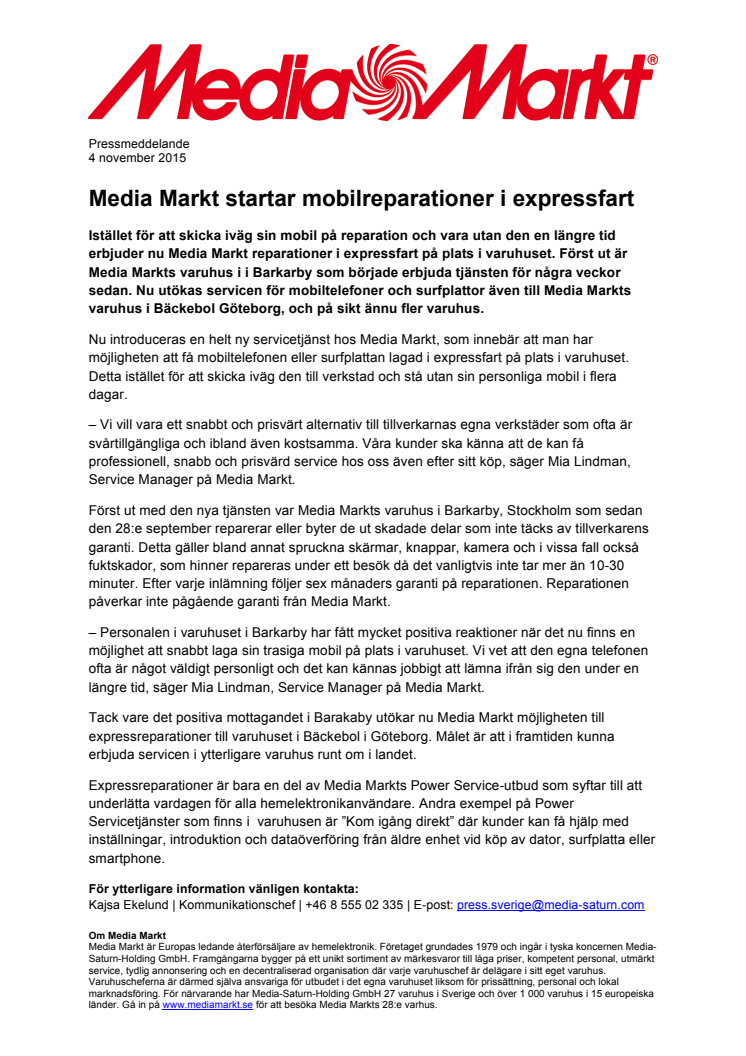 Media Markt startar mobilreparationer i expressfart