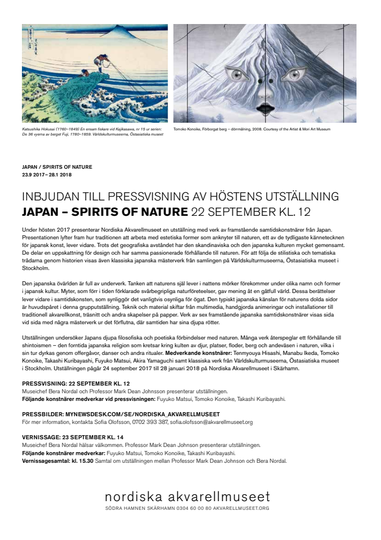 Inbjudan till pressvisning av utställningen Japan – Spirits of Nature