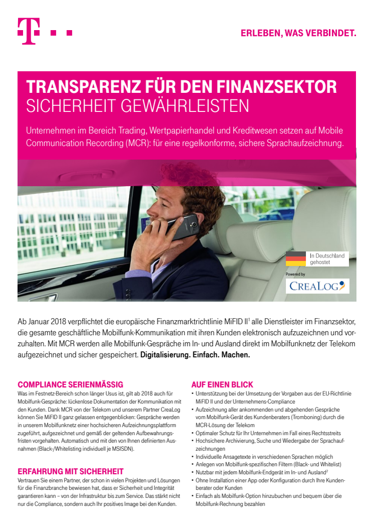 Der Mobile Communication Recording-Produktflyer der Deutschen Telekom 