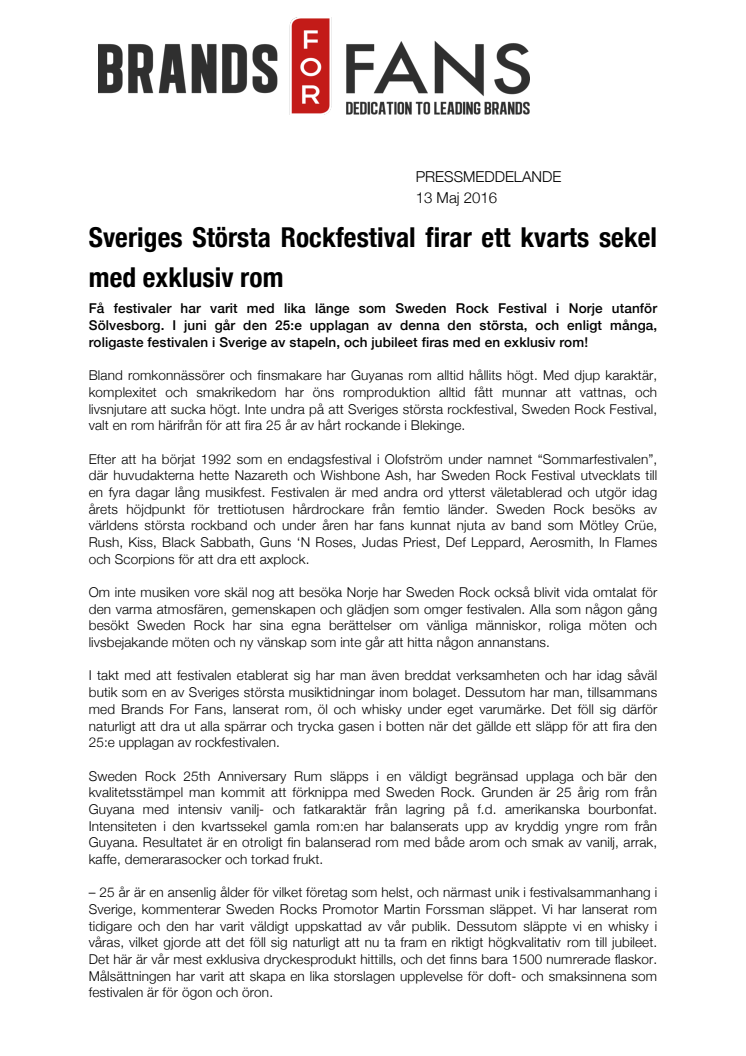 Sveriges Största Rockfestival firar ett kvarts sekel med exklusiv rom