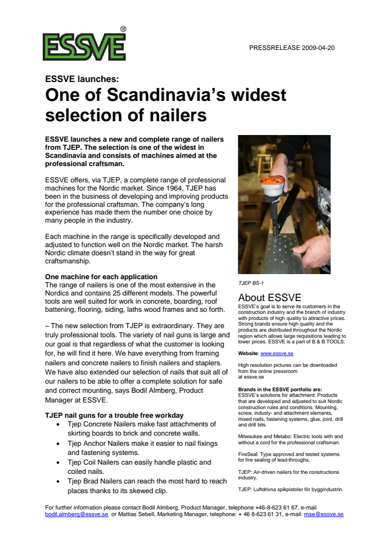 ESSVE launches: One of Scandinavia’s widest selection of nailers
