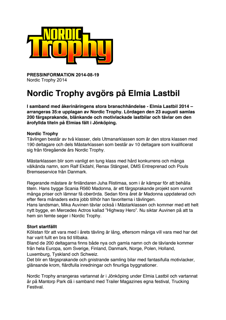 Nordic Trophy avgörs på Elmia Lastbil 