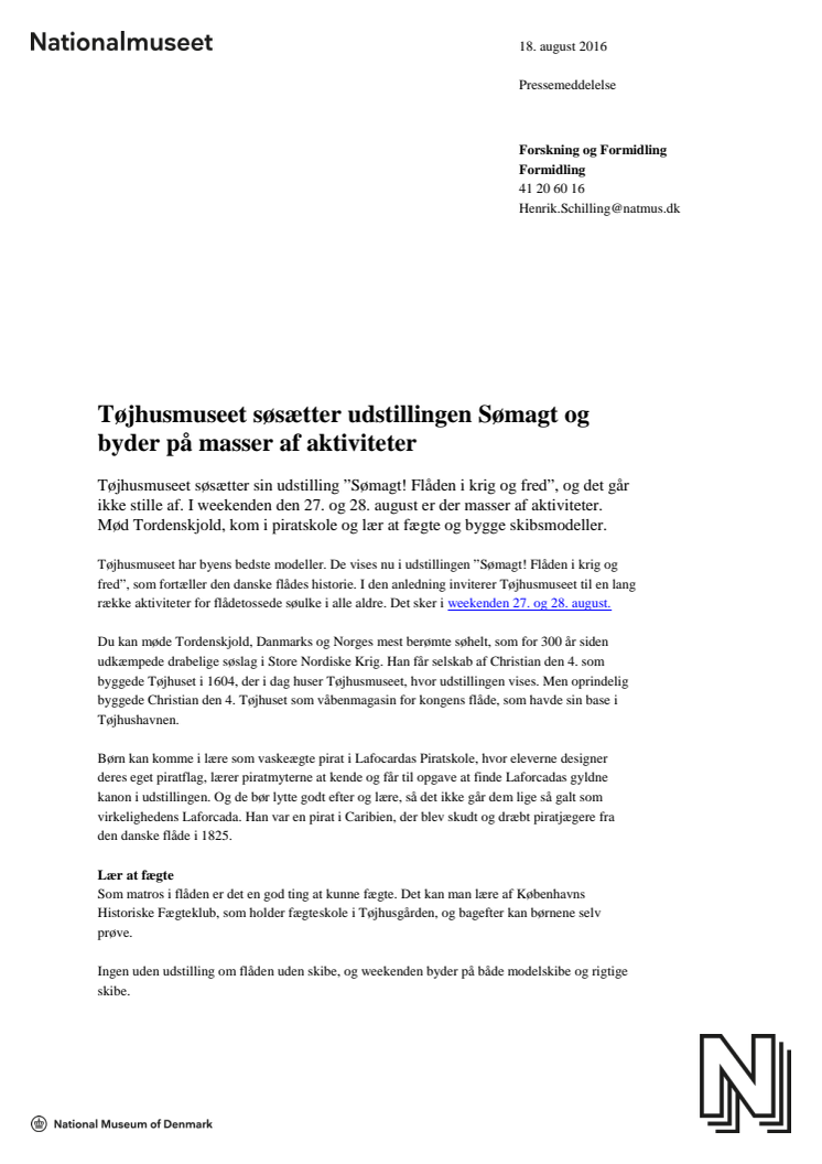 Tøjhusmuseet søsætter udstillingen Sømagt og byder på masser af aktiviteter