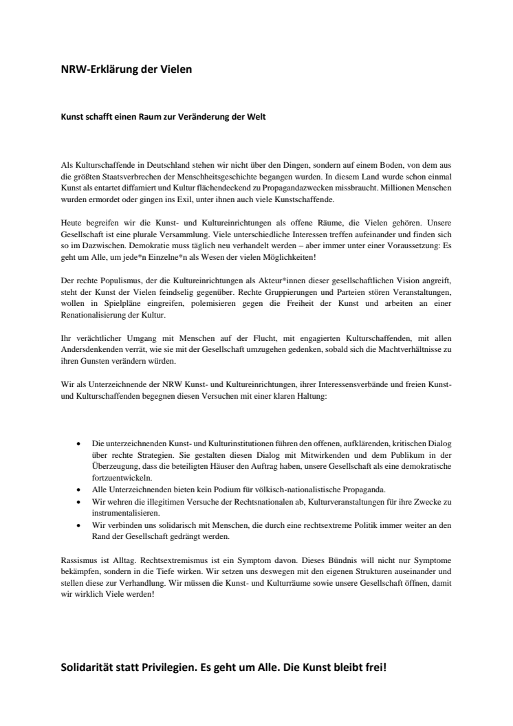 NRW-Erklärung der Vielen & Selbstverpflichtung