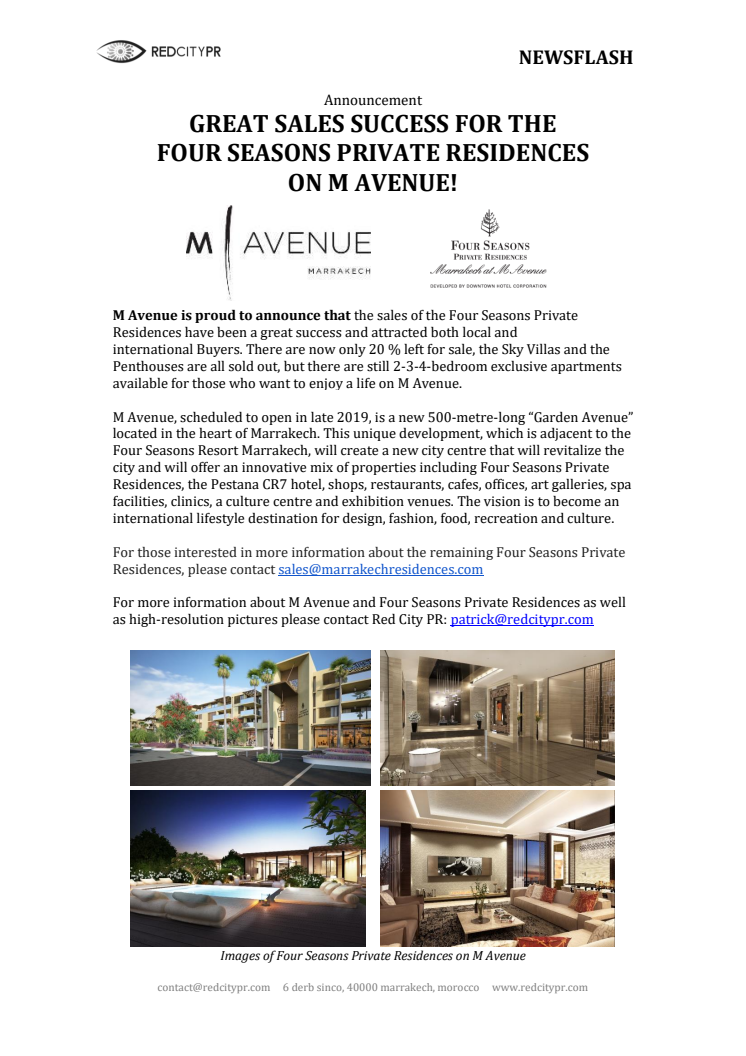 GREAT SALES SUCCESS FOR THE  FOUR SEASONS PRIVATE RESIDENCES  ON M AVENUE! 