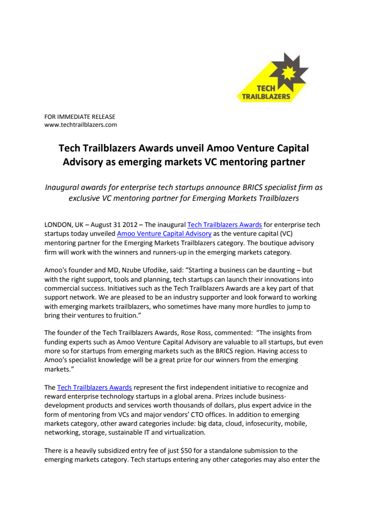 Tech Trailblazers Awards unveil Amoo Venture Capital Advisory as emerging markets VC mentoring partner