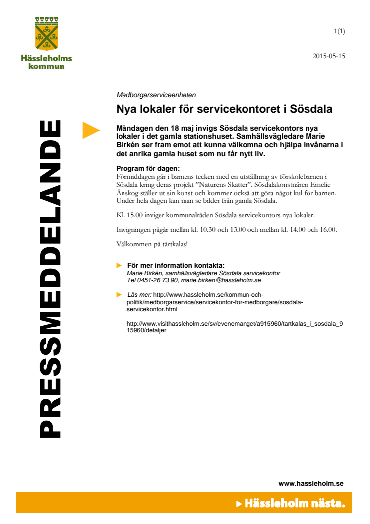 Nya lokaler för servicekontoret i Sösdala