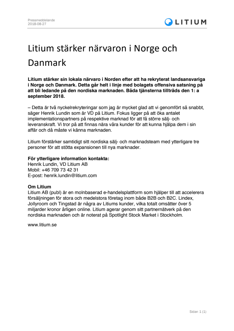 Litium stärker närvaron i Norge och Danmark