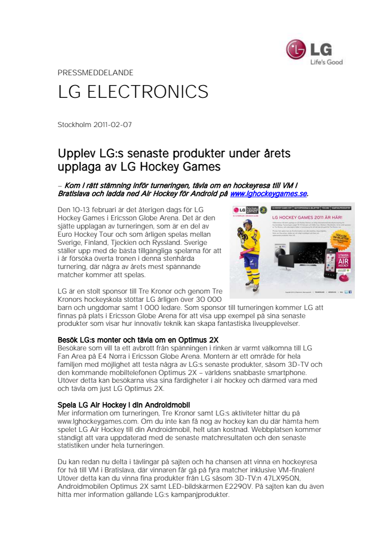 Upplev LG:s senaste produkter under årets upplaga av LG Hockey Games