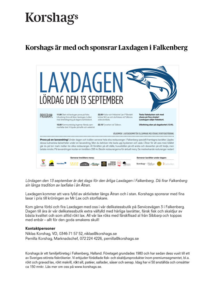 Korshags är med och sponsrar Laxdagen i Falkenberg