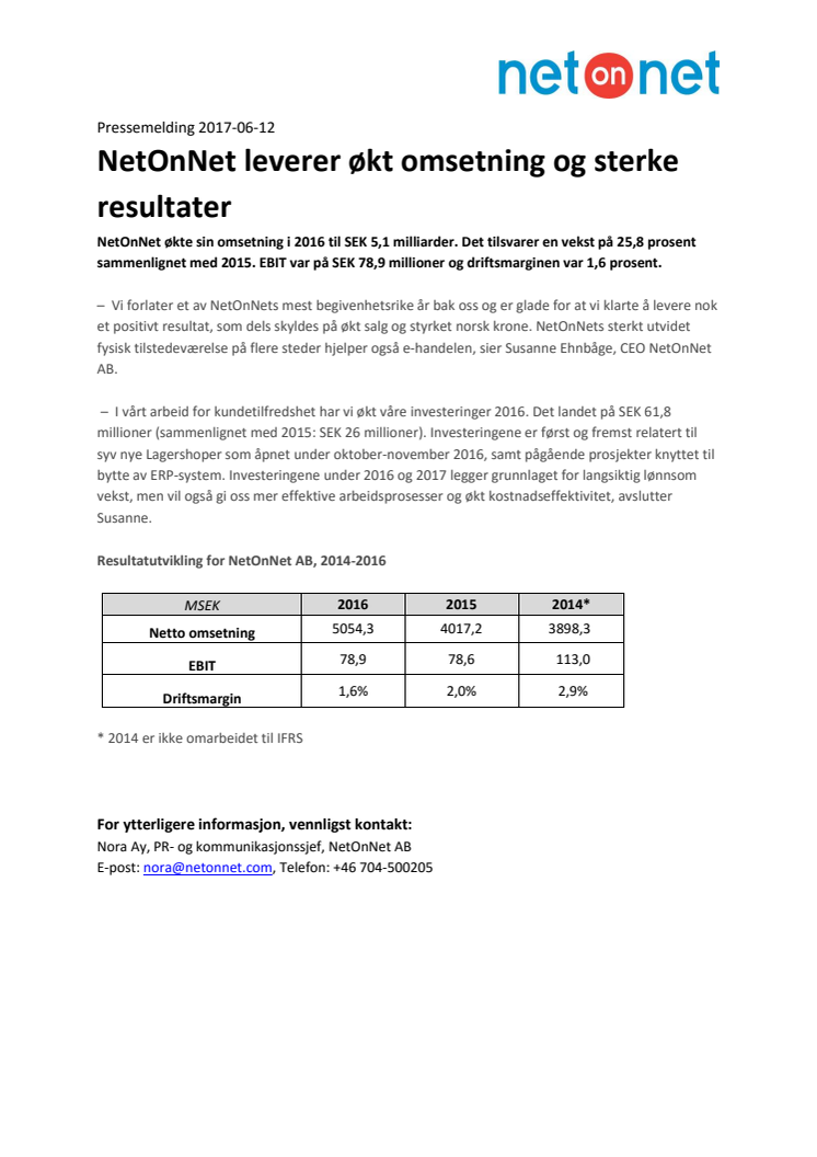 NetOnNet leverer økt omsetning og sterke resultater 