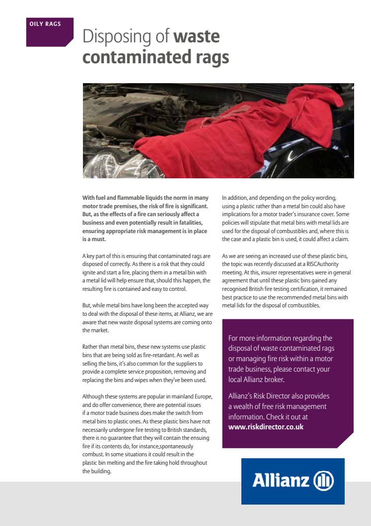 Motor newsletter March 2015 - safe contaminated waste disposal