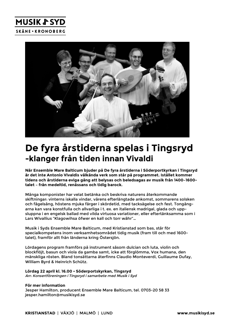 De fyra årstiderna spelas i Tingsryd - klanger från tiden innan Vivaldi 