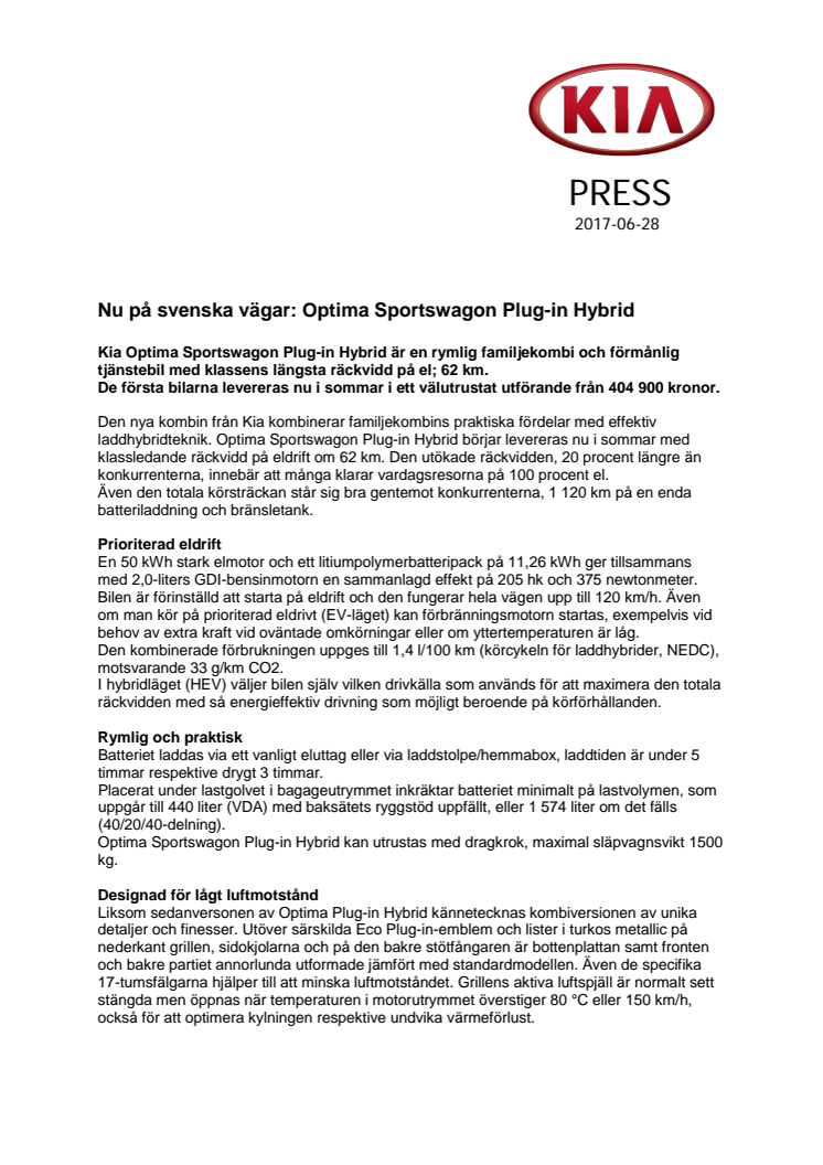 Nu på svenska vägar: Optima Sportswagon Plug-in Hybrid