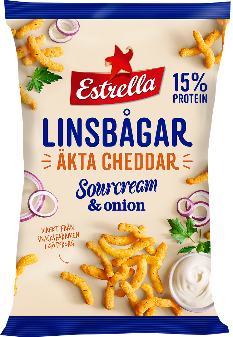 Linsbågar Äkta Cheddar med Sourcream & Onion från Estrella 2019