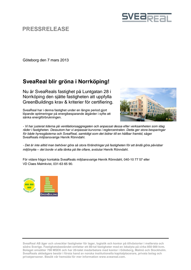 SveaReal blir gröna i Norrköping!