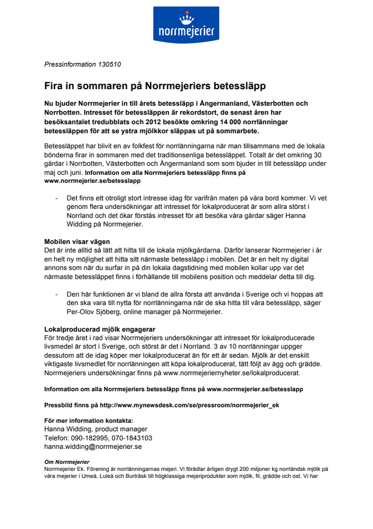 Fira in sommaren på Norrmejeriers betessläpp