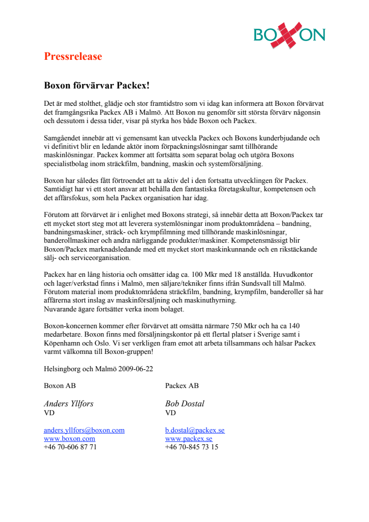 Boxon förvärvar Packex!
