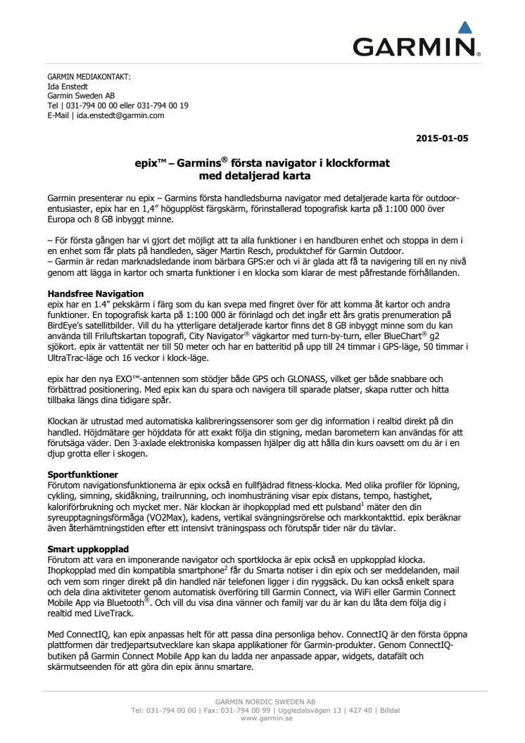 epix™ – Garmins® första navigator i klockformat  med detaljerad karta