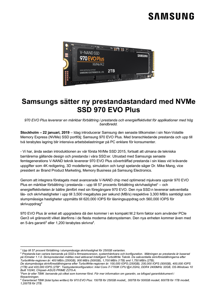 Samsungs sätter ny prestandastandard med NVMe SSD 970 EVO Plus