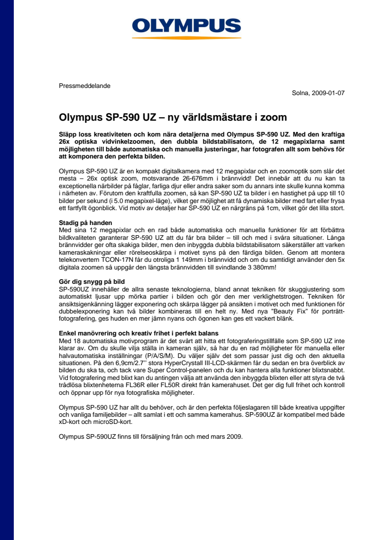 Olympus SP-590 UZ – ny världsmästare i zoom