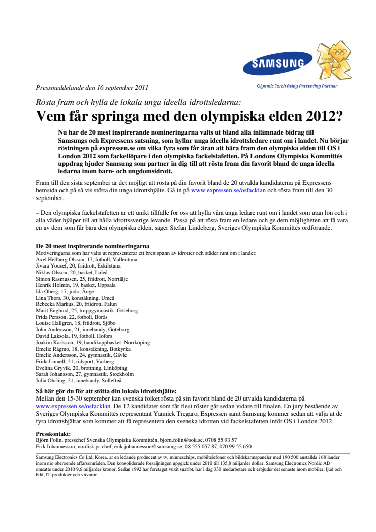 Vem får springa med den olympiska elden 2012?