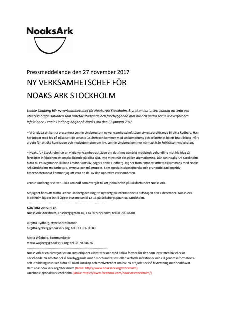Ny verksamhetschef för  Noaks Ark Stockholm