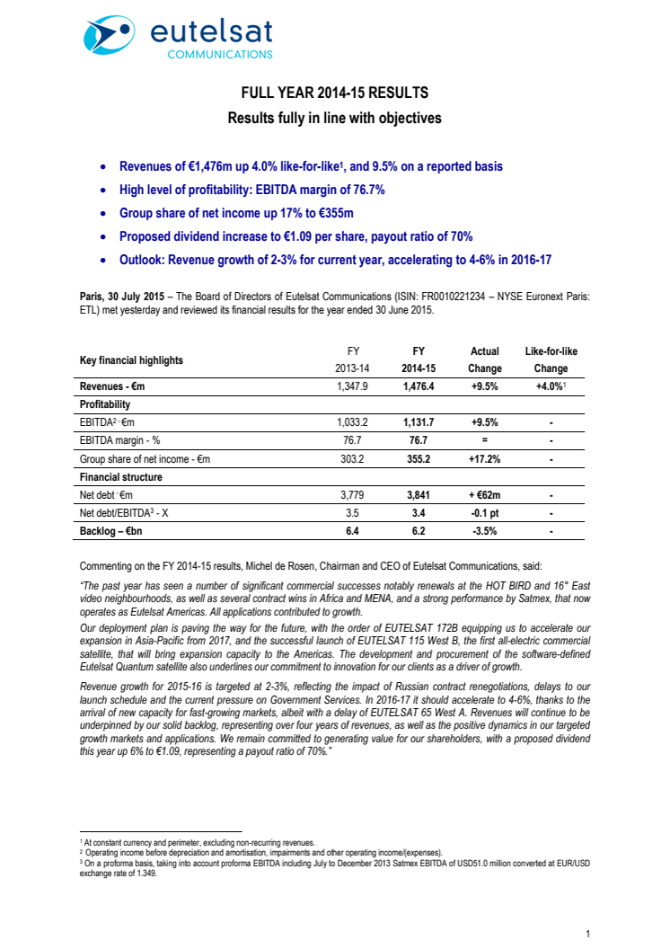 FULL YEAR 2014-15 RESULTS