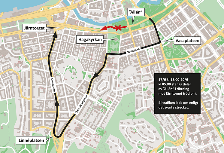 Delar av Allén stängs mot Järntorget