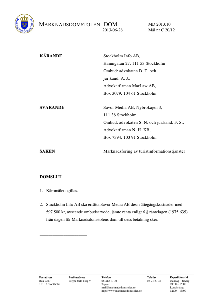 Dom i Marknadsdomstolen