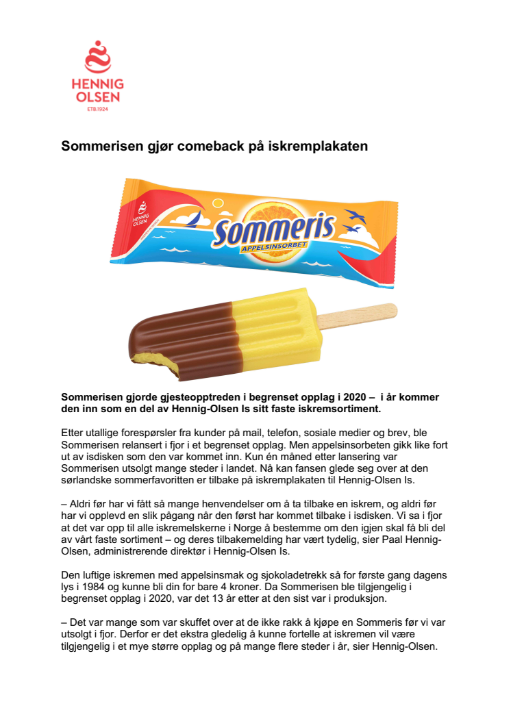 ​Sommerisen gjør comeback på iskremplakaten