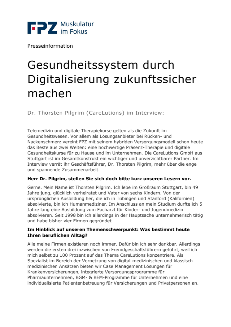 Dr. Thorsten Pilgrim (CareLutions) im Interview: Gesundheitssystem durch Digitalisierung zukunftssicher machen