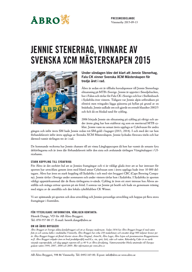 Jennie Stenerhag, vinnare av Svenska XCM Mästerskapen 2015