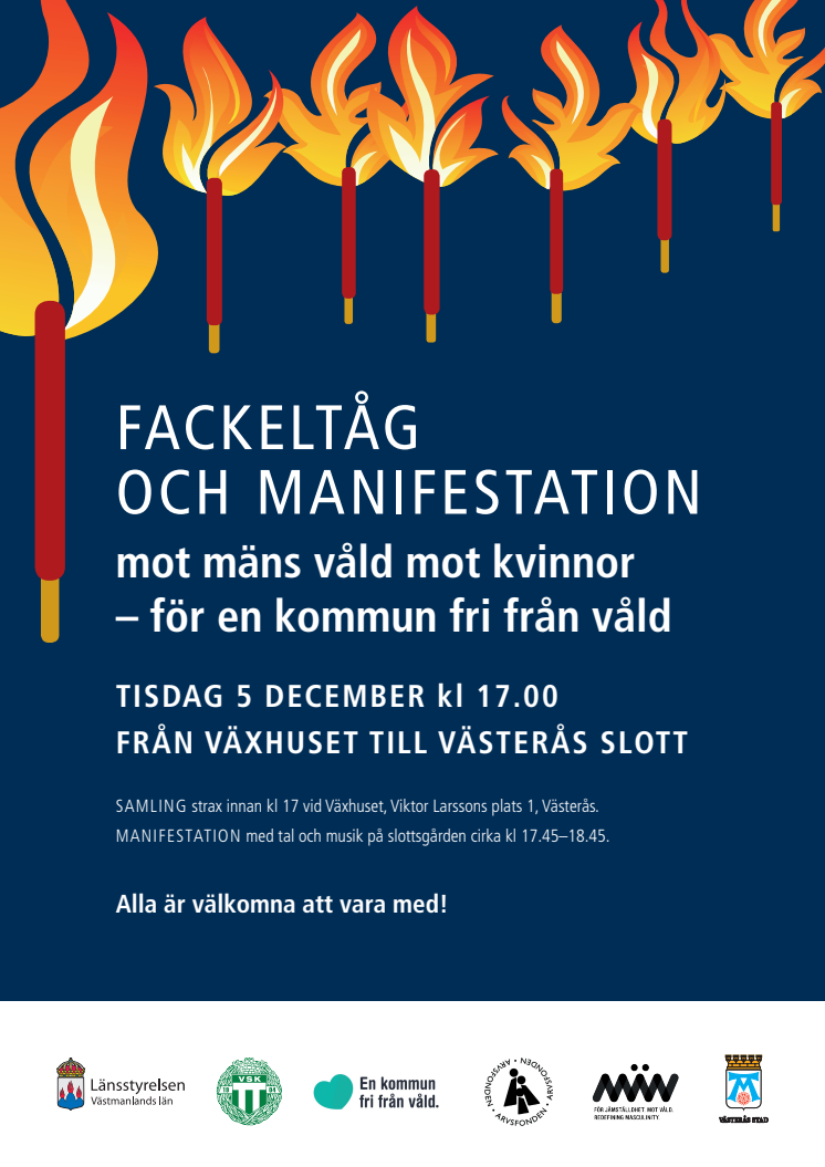 Affisch fackeltåg och manifestation mot våld