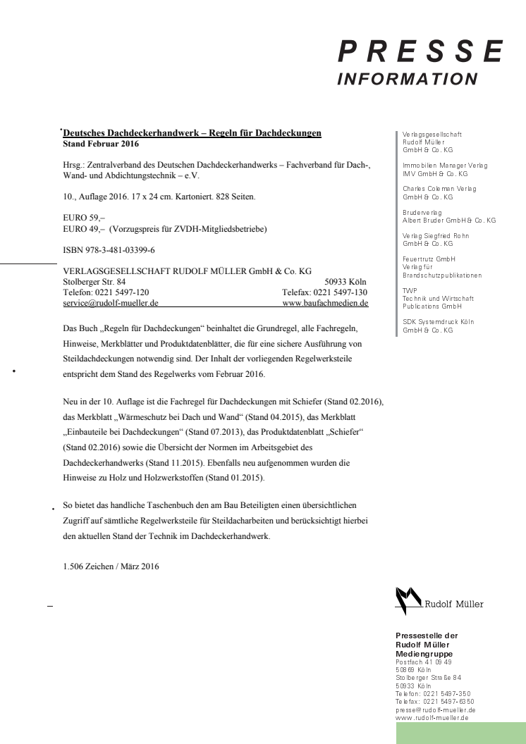 Deutsches Dachdeckerhandwerk – Regeln für Dachdeckungen