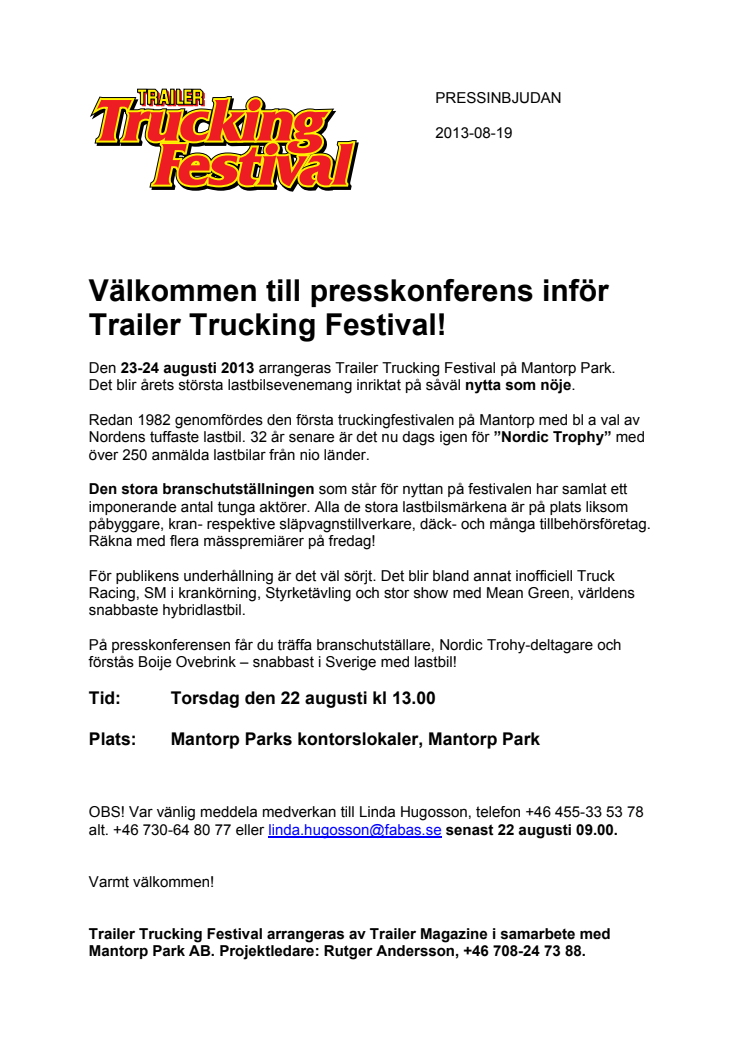 Välkommen till presskonferens inför Trailer Trucking Festival!